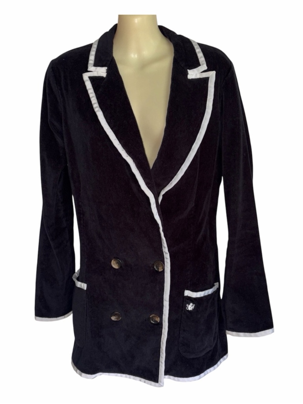 Bask Navy White Terry Cloth Toweling Blazer Turkish Cotton Size 14
